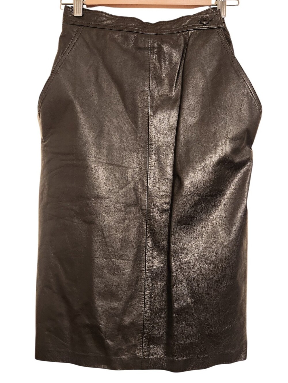 Marie Ellyse | Women's Vintage Classic Black Leather Lined Pencil Skirt (Size 8)